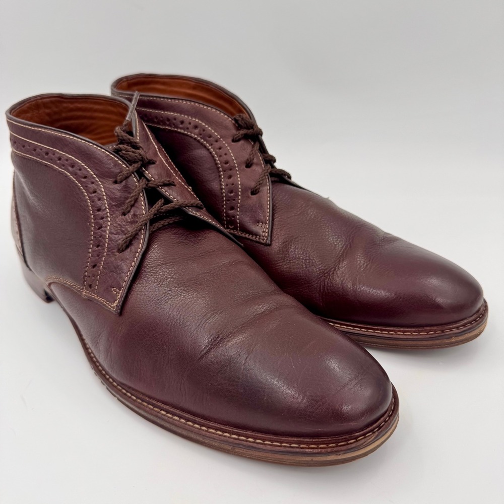 Johnston and Murphy Mahogany Leather Brogue Chukka Boots Sheepskin Lining 13M